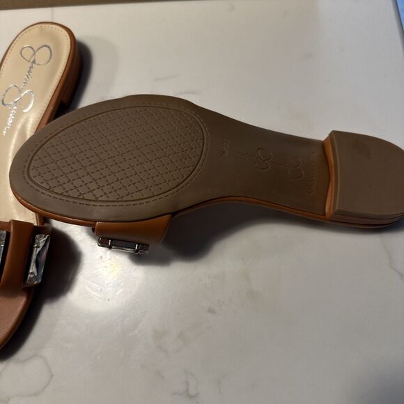 Jessica Simpson 7M Amille Ginger Faux Leather Embellished Slip On Flat Sandals - Picture 7 of 9